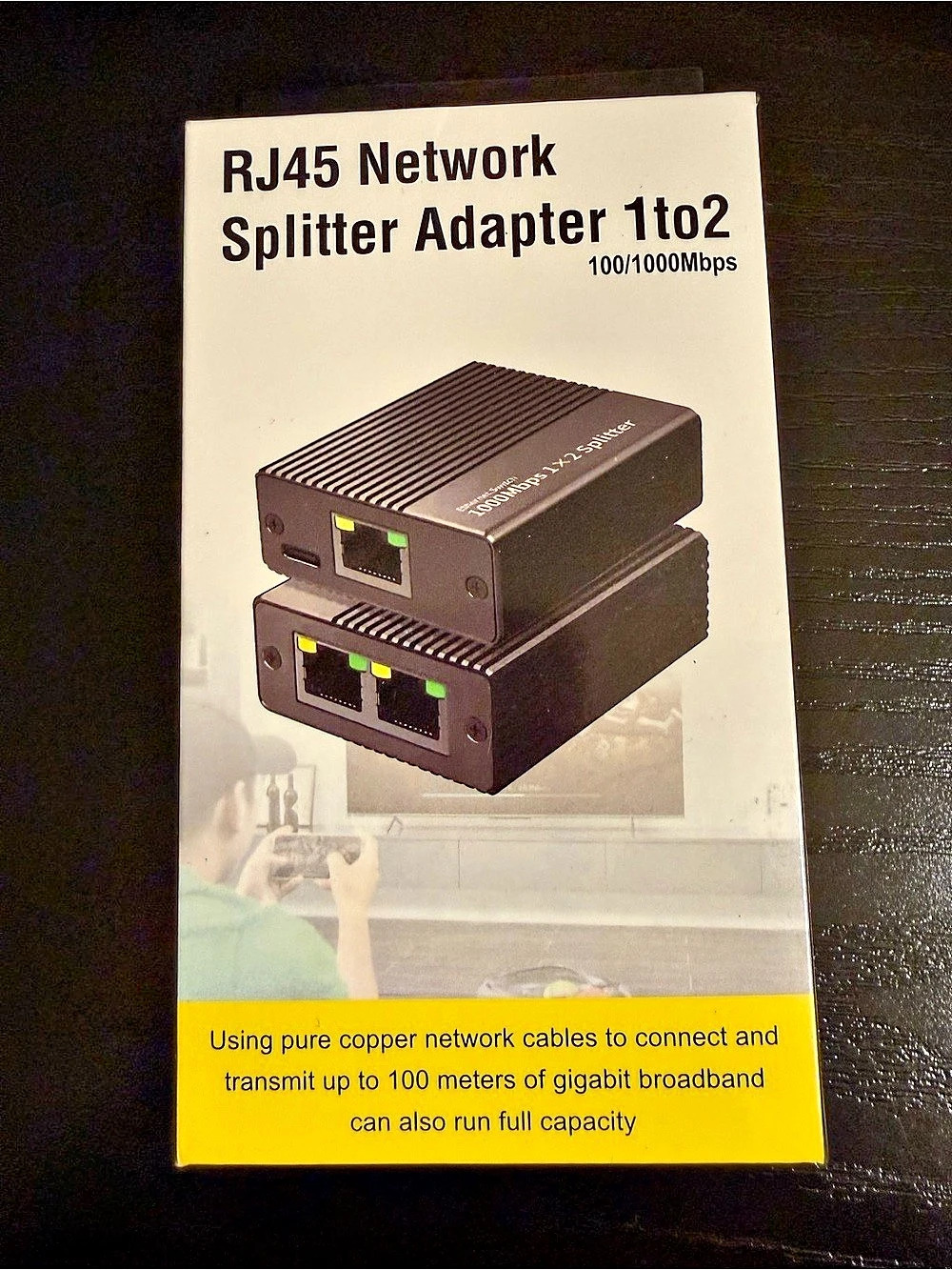 RJ45 Network Splitter Adapter 1to2 100/1000Mbps Ethernet Splitter